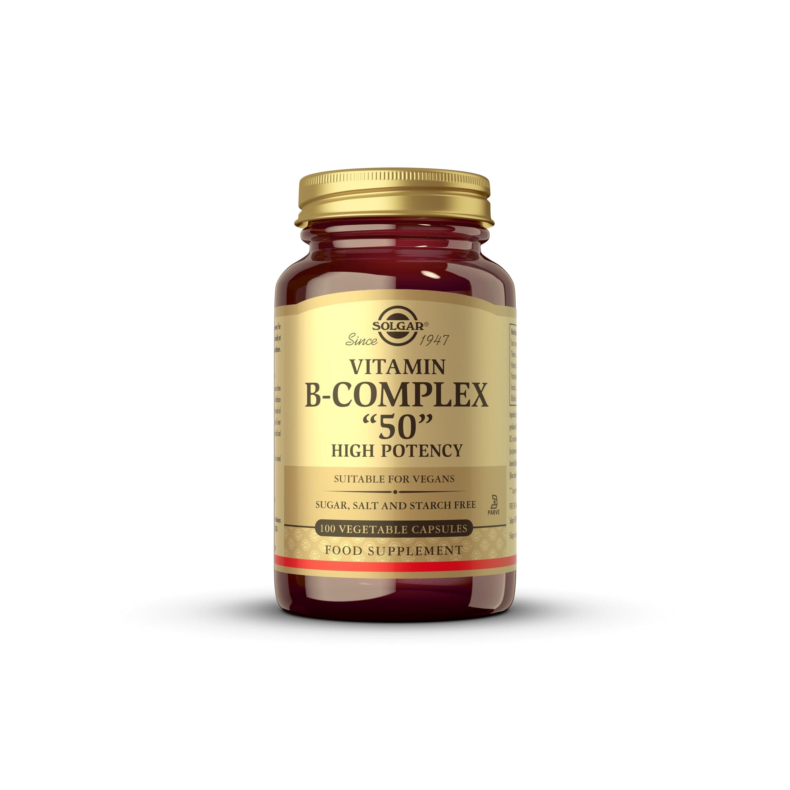 Solgar Vitamin B-Complex 50 High Potency - Supports Mental Performance - Reduces Tiredness & Fatigue - Vegan - 100 Vegetable Capsules