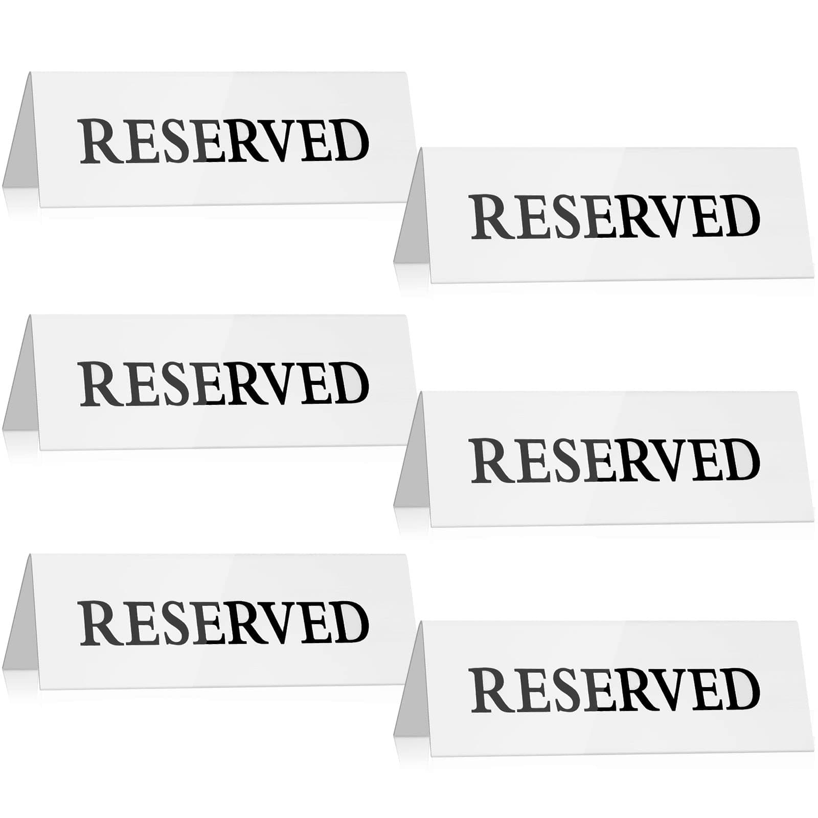 6 Pieces Plastic Reserved Table Sign Table Tent Wedding Guest Reservation Seat Sign for Restaurant Wedding Chairs(7.9 x 2.7 Inches,Black Words White Background)