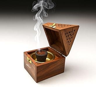 SIGNAMIO® Wooden sambrani Incense Dhoop Holder Stand Ash Catcher with Pyramid Shape for Pooja and Meditation (Pack of 1)