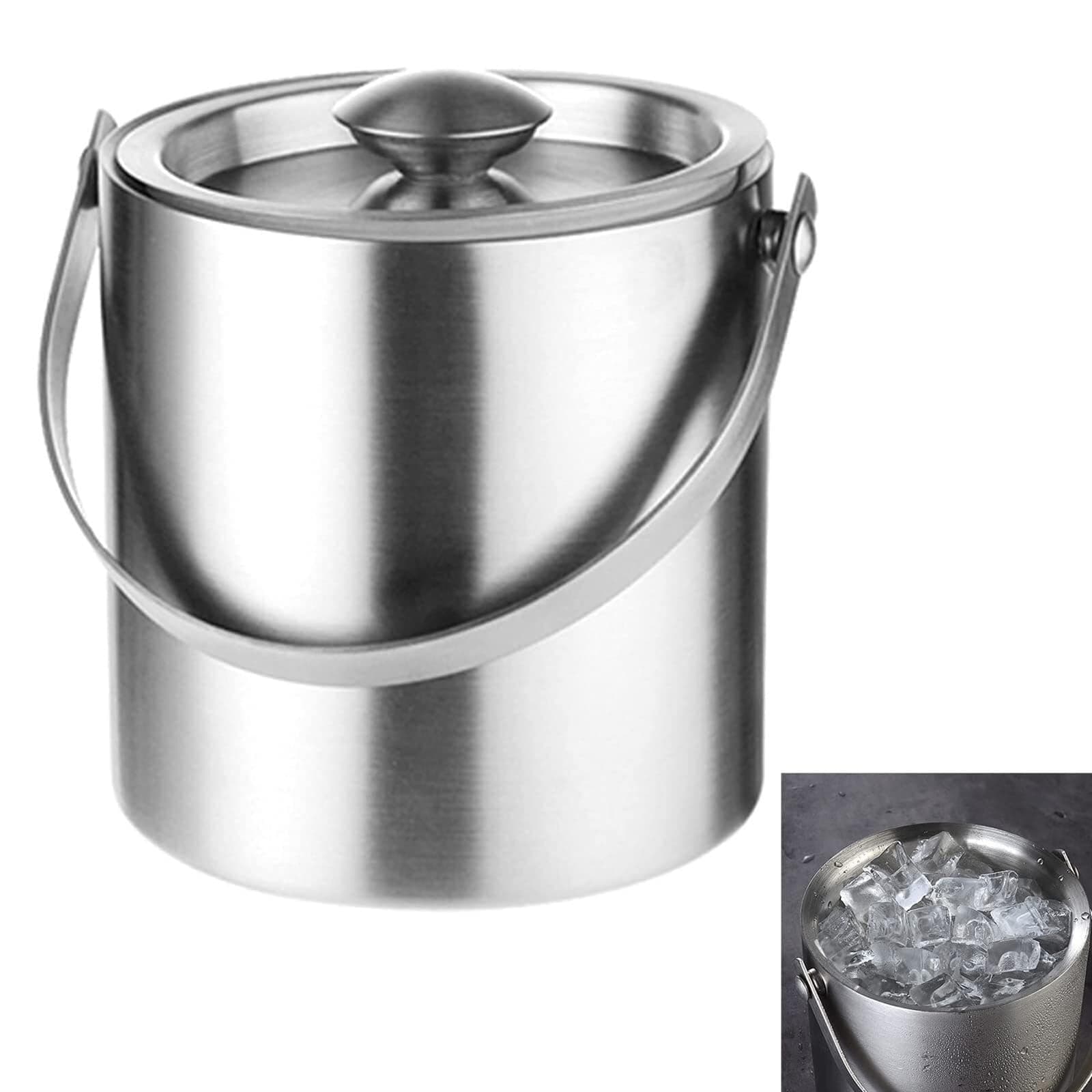 Ice Cube Tray 2 L / 3 L Ice Bucket with Lid Ice Bucket Stainless Steel Ice Cube Tray Double Walled Insulated Ice Container Portable Multifunctional Party Cooler Ice Barrel Barbecue Party