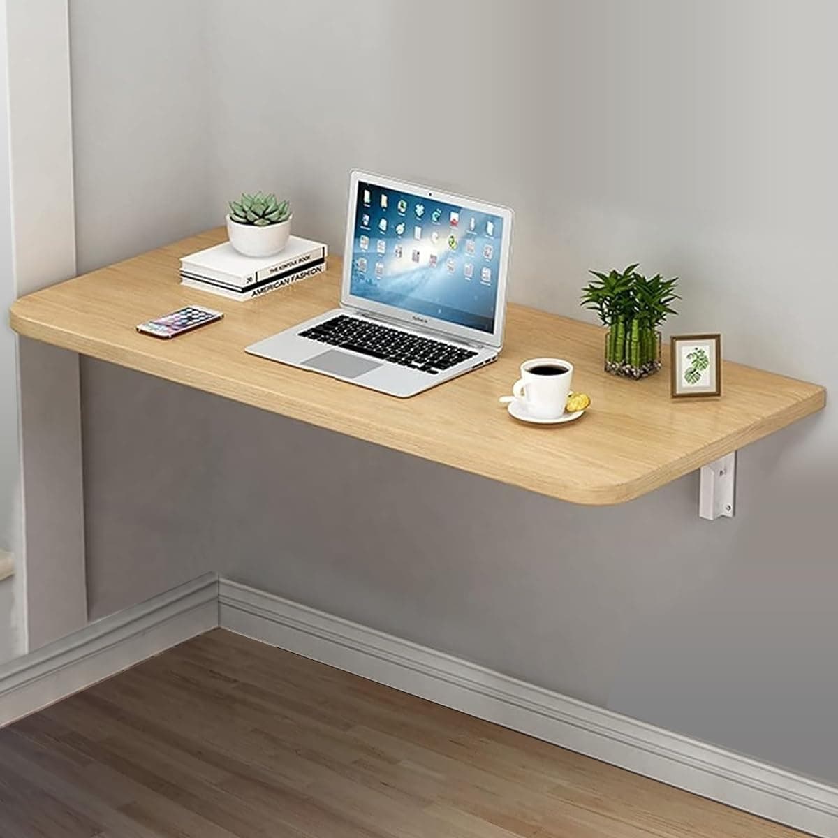 Computer Wall Mount Stand Folding Wall-Mounted Drop-Leaf Table,Metal Folding Shelf Bench Table Bracket (Tan, 30 X 60 cm)