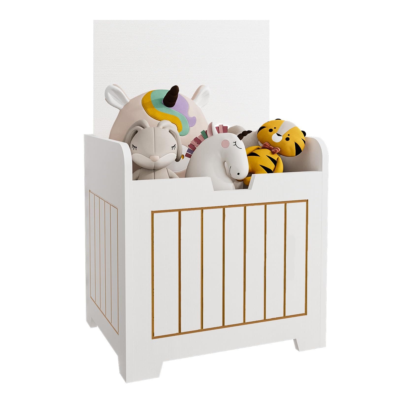 VILAWLENCE Storage Box Small Cube Toy Storage Organizer White,White Wooden Entryway Storage Bin For Home Books Clothes Toy,Small Square Nightstand For Playroom,Bedroom(15.4x11.8x15.3inches)