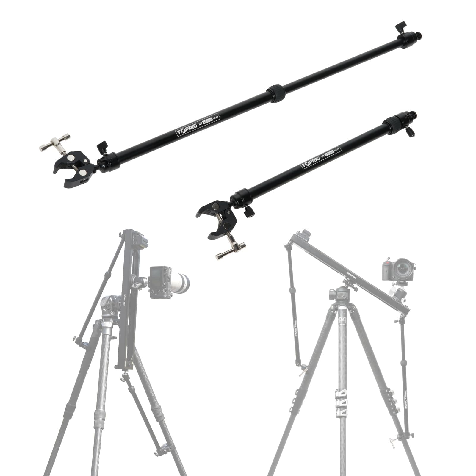 Accsoon Camera Slider Support Arms（2 Packwith C Clamps, Multi-Angle Movement Length-Adjustable Tripod Support Rods, Alluminium Alloy Triopod Stabilizer for Shooting