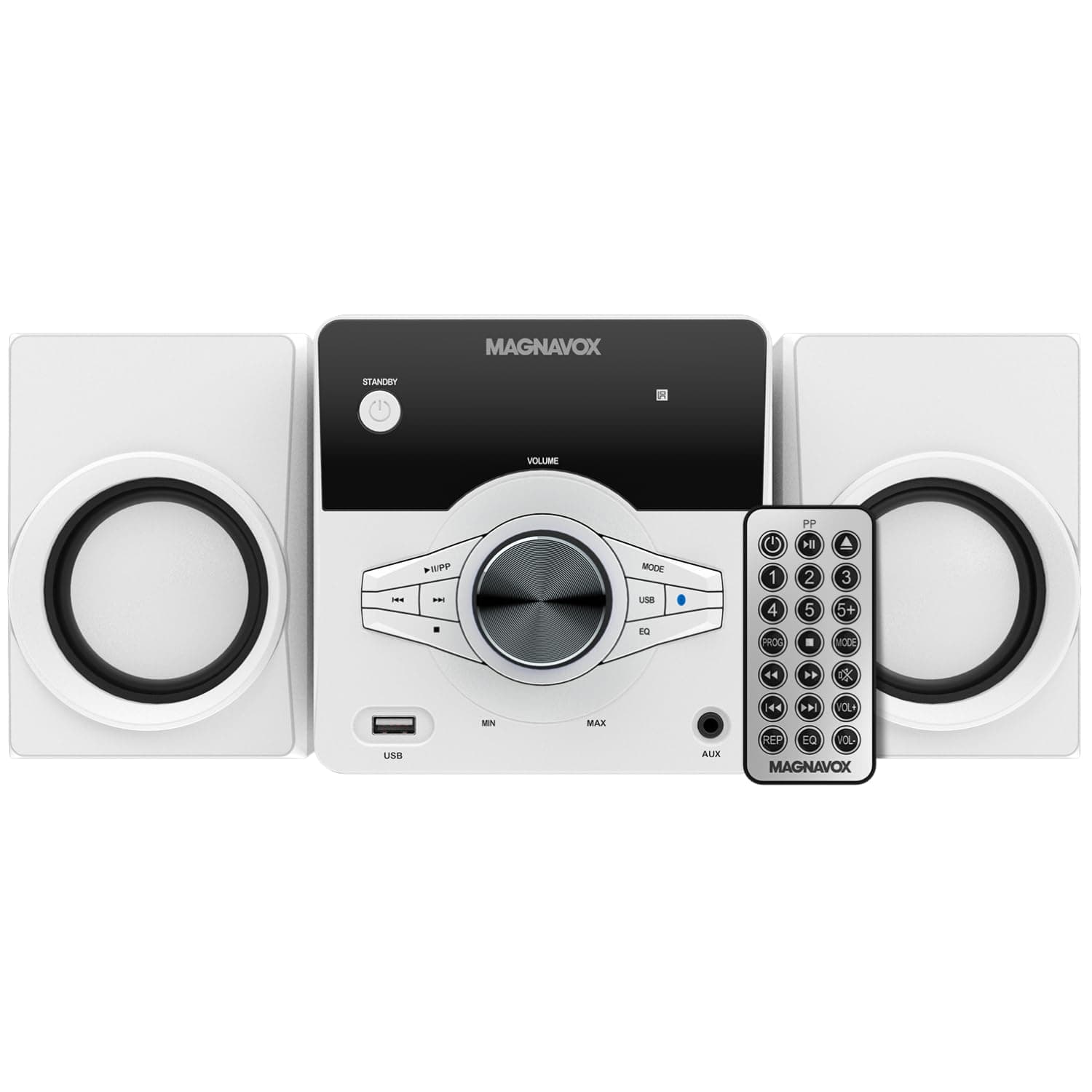 MagnavoxMM442 3-Piece Top Loading CD Shelf System with Digital PLL FM Stereo Radio, Bluetooth Wireless Technology, and Remote Control in Black | Blue Lights | LED Display (White)