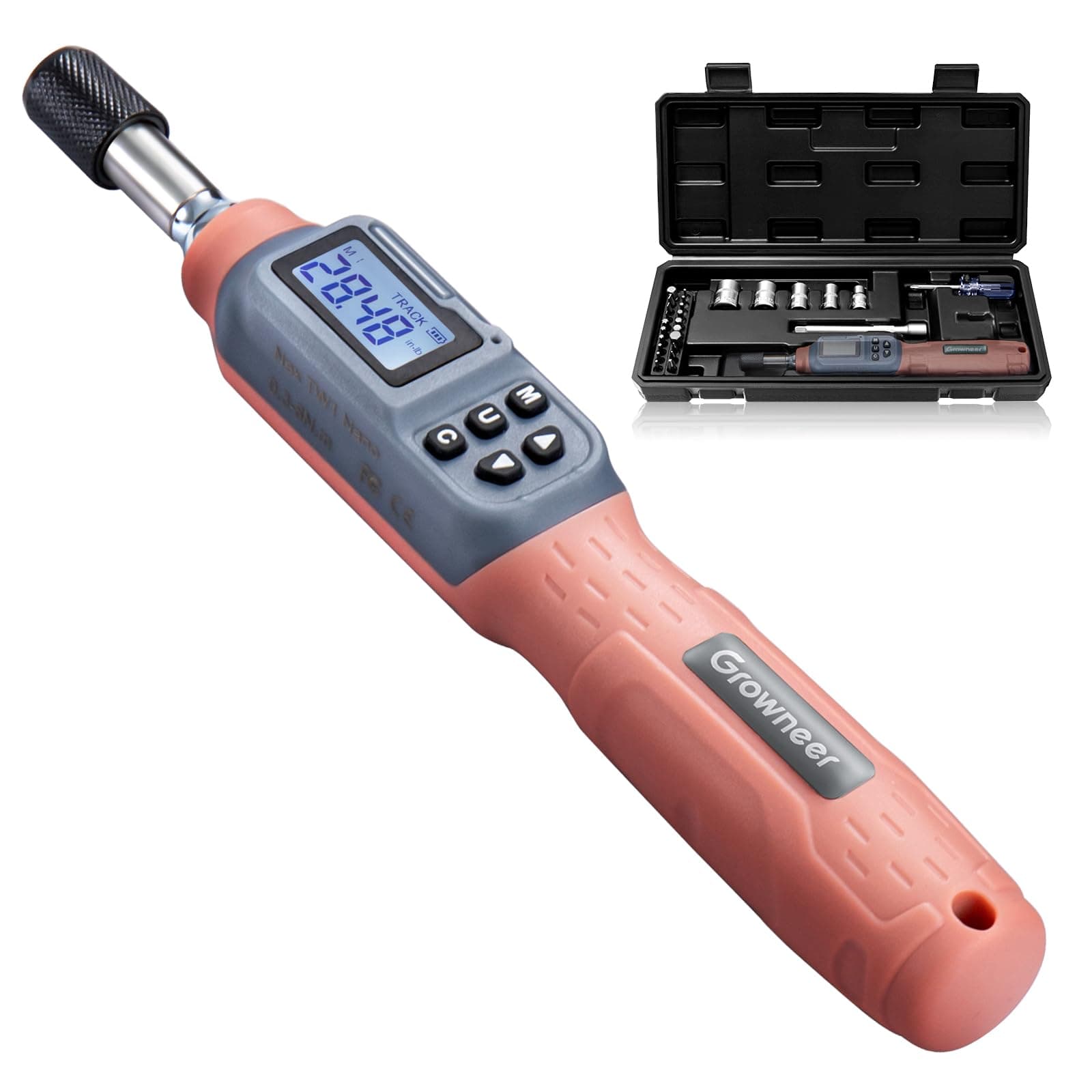 Digital Torque Screwdriver, 2.66-53.1 In-lbs/0.3-6 Nm, 1/4'' Drive Inch Pound Torque Screwdriver Electrician with Buzzer & LED Indicator, 27 In 1 Torque Wrench Screwdriver Set, Orange
