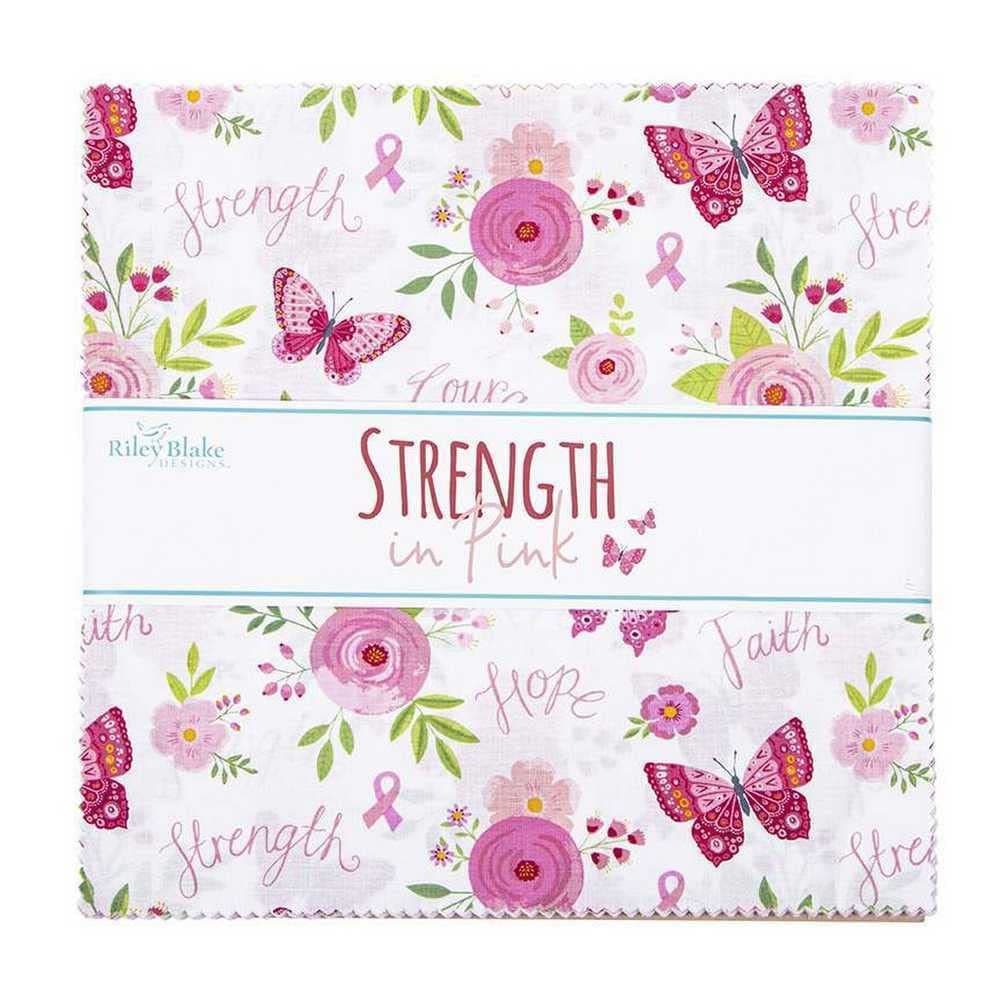 Strength in Pink 10'' Stacker 42 10-inch Squares Layer Cake Riley Blake Designs 10-12620-42