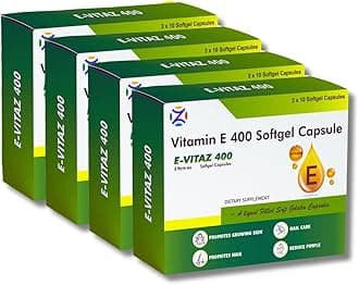 Vitamin E 400mg Softgel Capsules | E-Vitaz 400 -For Hair, Skin and Nail Care | Pack Of 12 (120 Capsule)