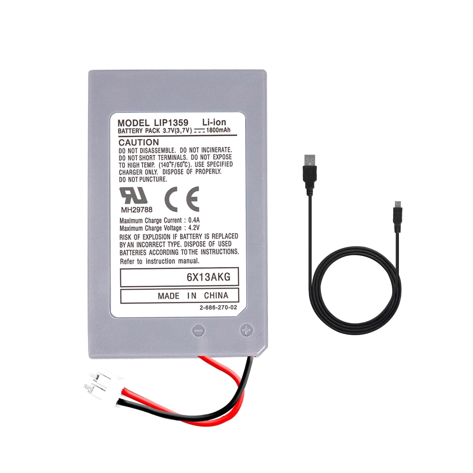 Battery Replacement for PS3 Controller, 1800mAh LIP1359 Li-ion Battery with Cable, Compatible with PlayStation 3 DualShock 3 Wireless Controllers (CECHZC2E, CECHZC2U)