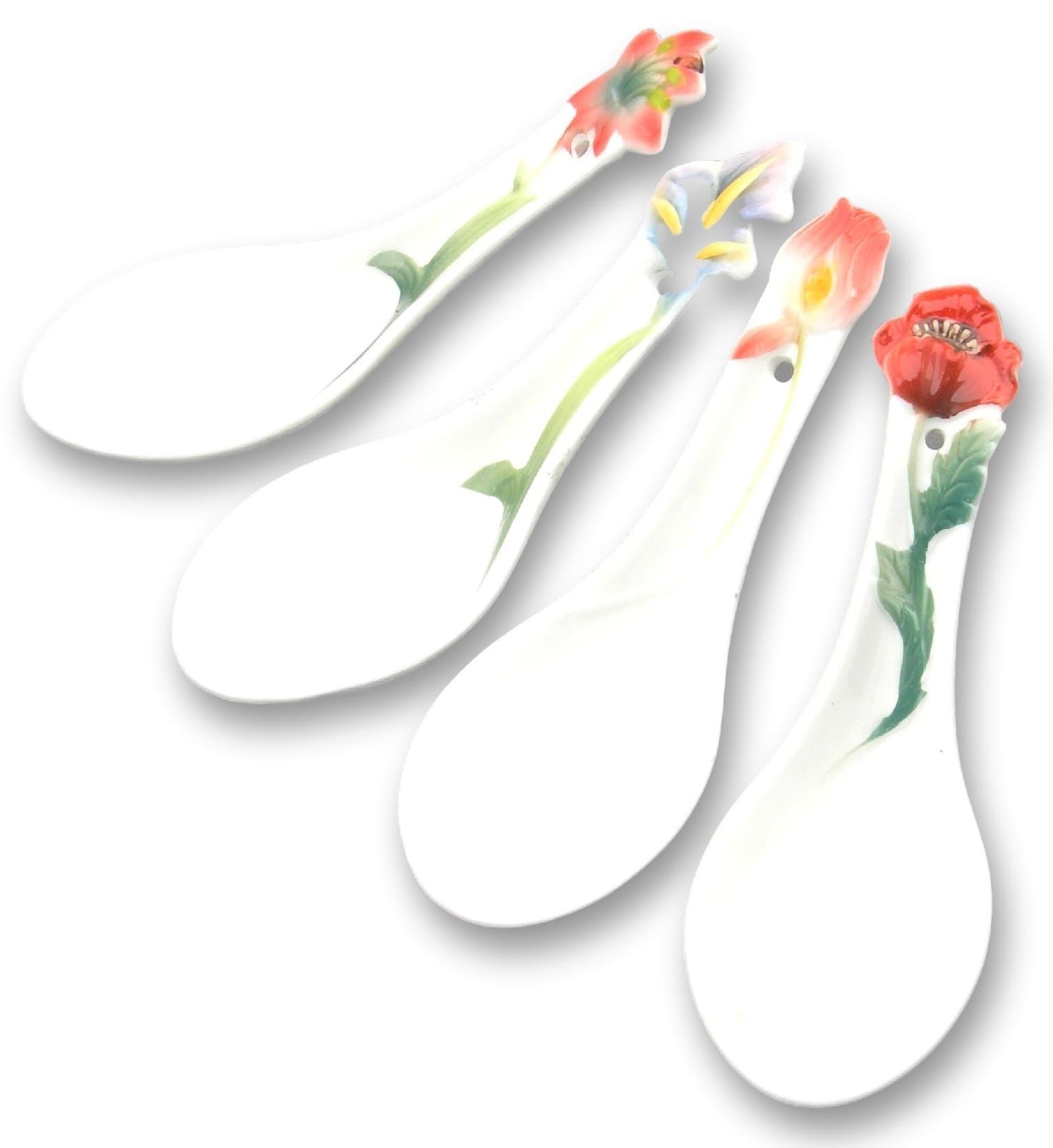 5.1" x4 Spoon Set, soup Spoon, white 4 botanical design