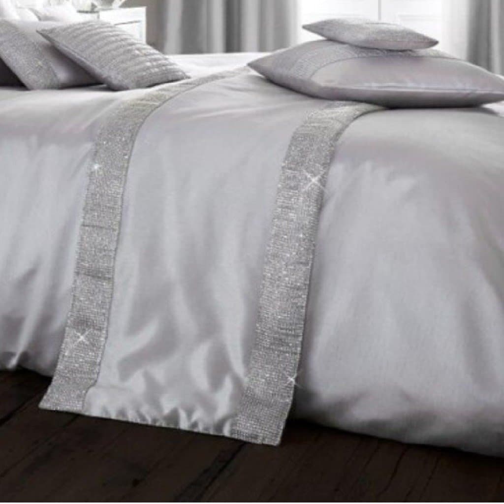 Oxy Quilted Bed Runner Fancy Diamante Luxurious Modern Bedding (Silver, Bed Runner Only)