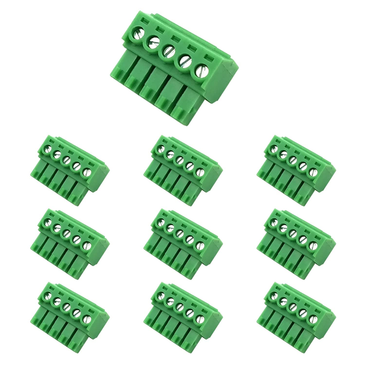 10PCS 5 Pin 3.5mm Pitch PCB Green Pluggable Terminal Block Connector with Separate Screw Hole (10Pcs 5P 3.5MM)