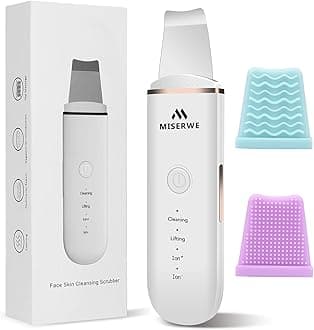 MISERWE Skin Scrubber Face Skin Spatula Blackhead Remover Pore Cleaner Face Beauty Lifting Tool Comedones Extractor with 4 Modes, Facial Scrubber Spatula for Deep Cleansing With Two Silicone Case