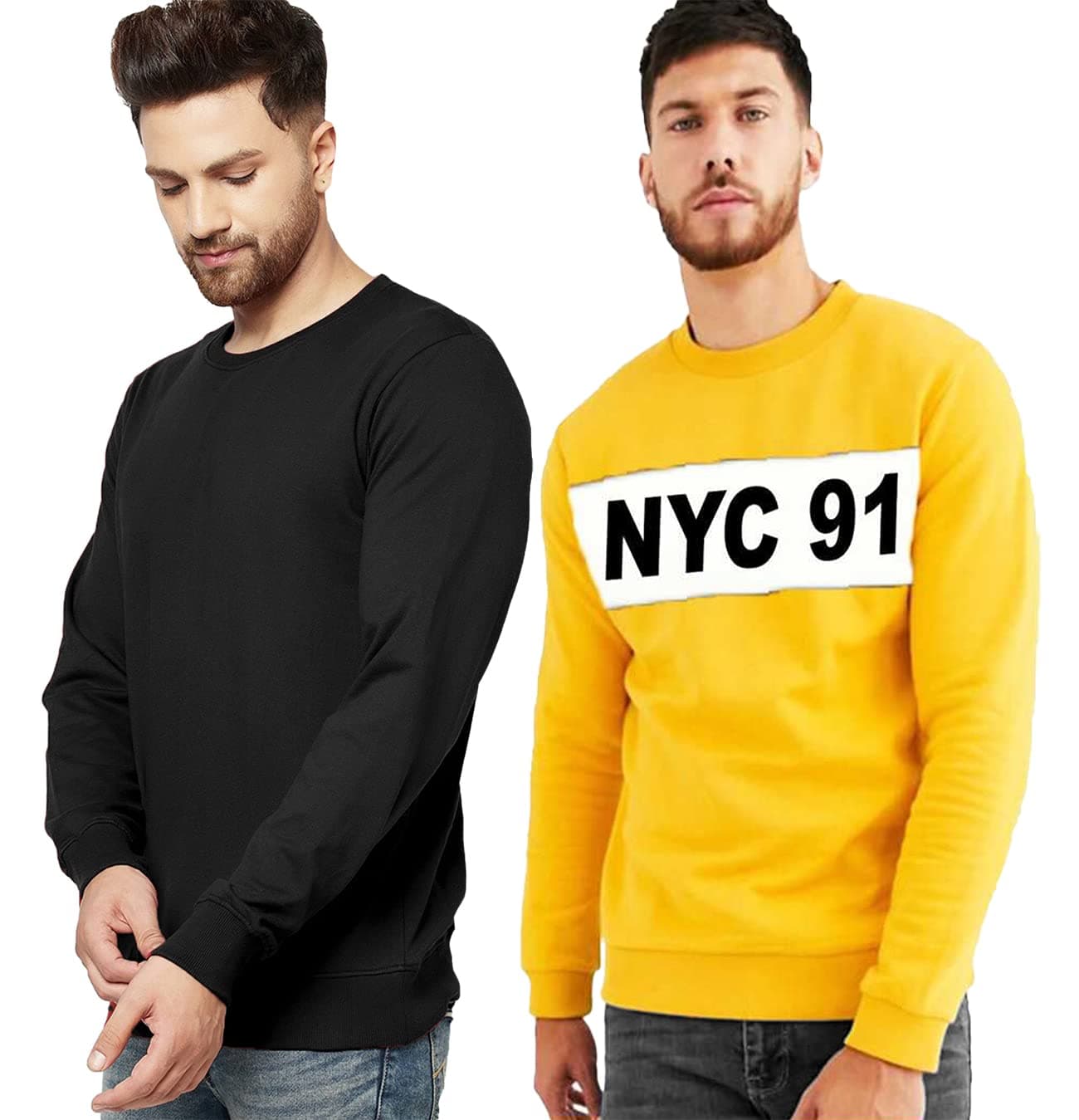 LEOTUDEMen's Loop Knit Round Neck Regular Fit Full Sleeve Combo Sweatshirt (Color Multicolor)