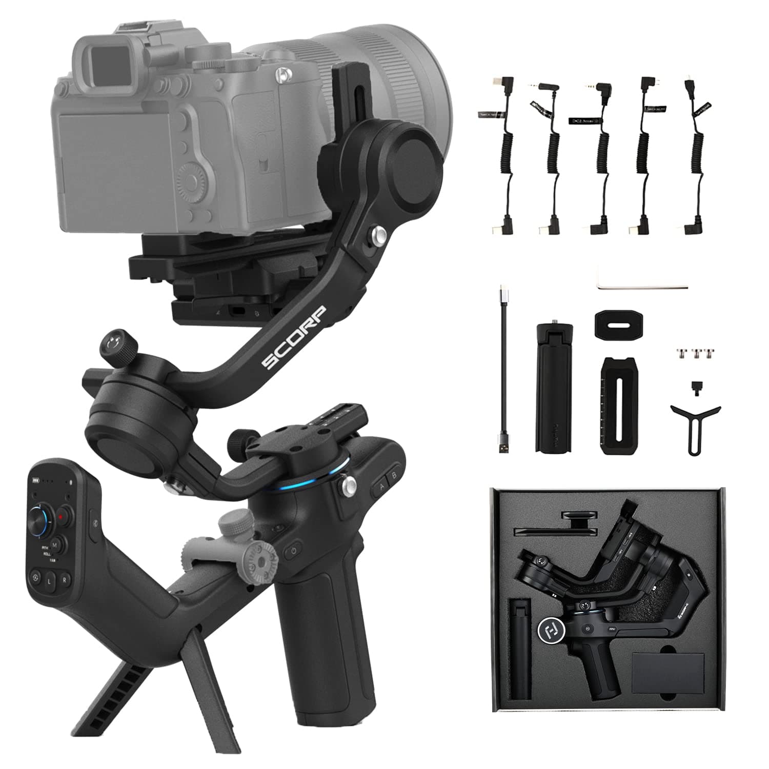 FeiyuTech Official SCORP-C Camera Gimbal,3-Axis Handheld Gimbal Stabilizer for DSLR and Mirrorless Camera,5.5lbs Payload,Lightweight,Compatible with Sony,Canon,Panasonic,Lumix,Nikon,Fujifilm