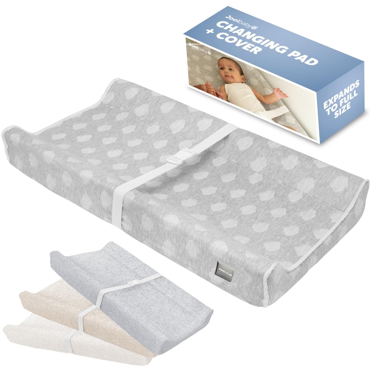 Jool Baby Products Contoured Changing Pad - Waterproof & Non-Slip, Includes a Cozy, Breathable, & Washable Cover - (Gray)