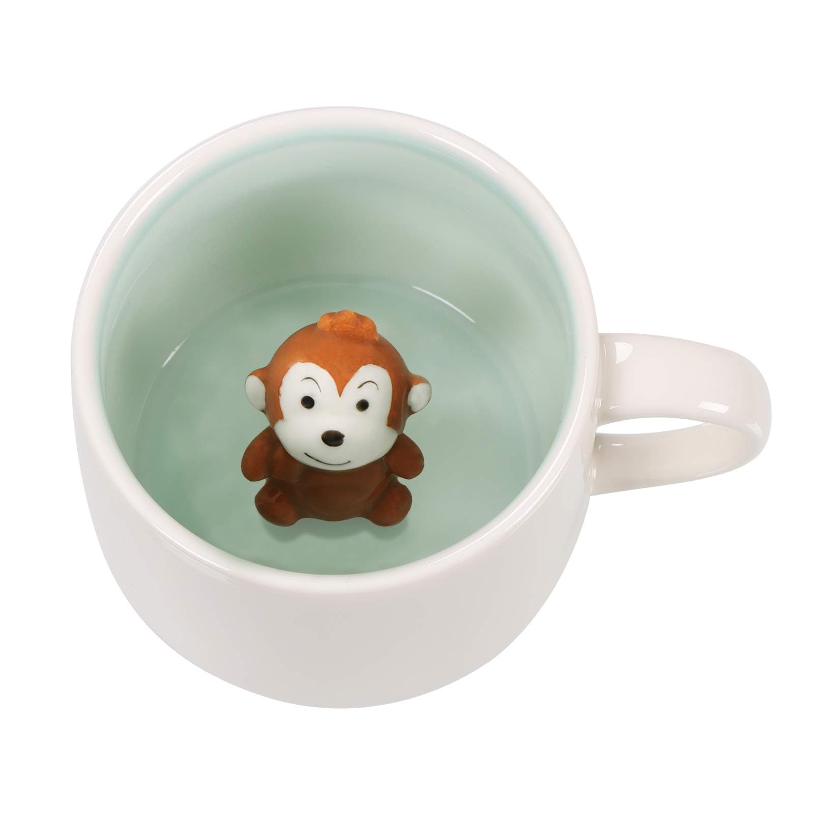 3D Coffee Mug Monkey Inside Cup,Cute Handmade Animal Figurine Ceramics Teacup,Christmas,Birthday,Mother's Day Gifts for Friends Family or Kids(White Monkey)