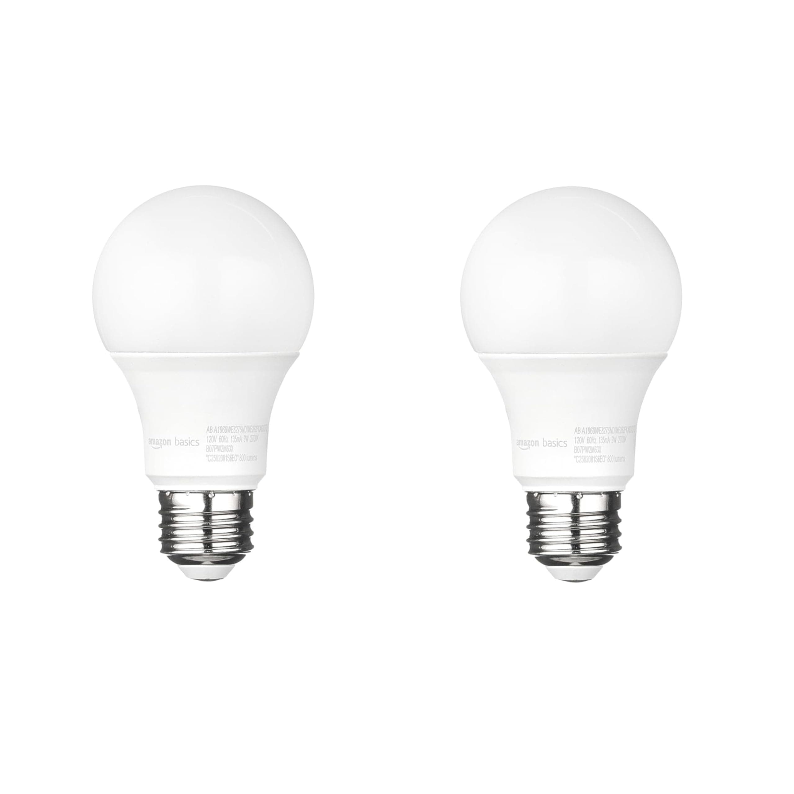 Amazon Basics A19 Dusk to Dawn Sensor LED Light Bulb, 60W Equivalent, 9W Energy Efficient, E26 Standard Base, Soft White 2700K, Non-Dimmable, 10,000 Hour Lifetime, Porch, 2-Pack