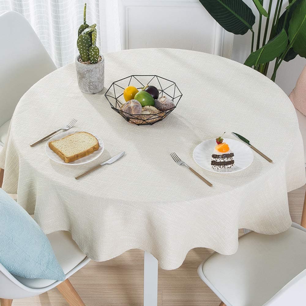 JUNJUN Table Cloth Round Wedding Party Table Cover Cotton Linen Tablecloth Nordic Tea Coffee Tablecloths Home Kitchen Decor creamy-white 31inch 80cm