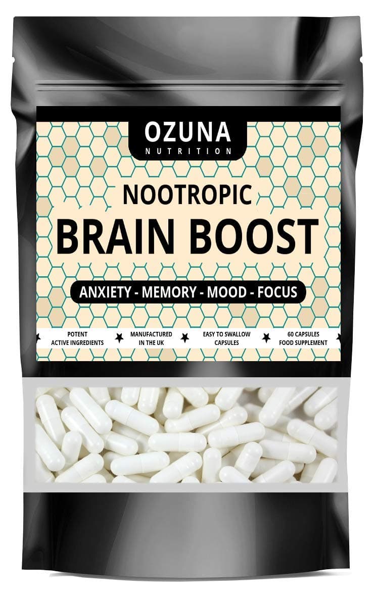 Nootropic Brain Boost Supplement | Supports Cognitive Function, Energy Levels, Focus & Memory Function | Clear Brain Fog | with Ashwagandha & Chamomile | 60 Capsules