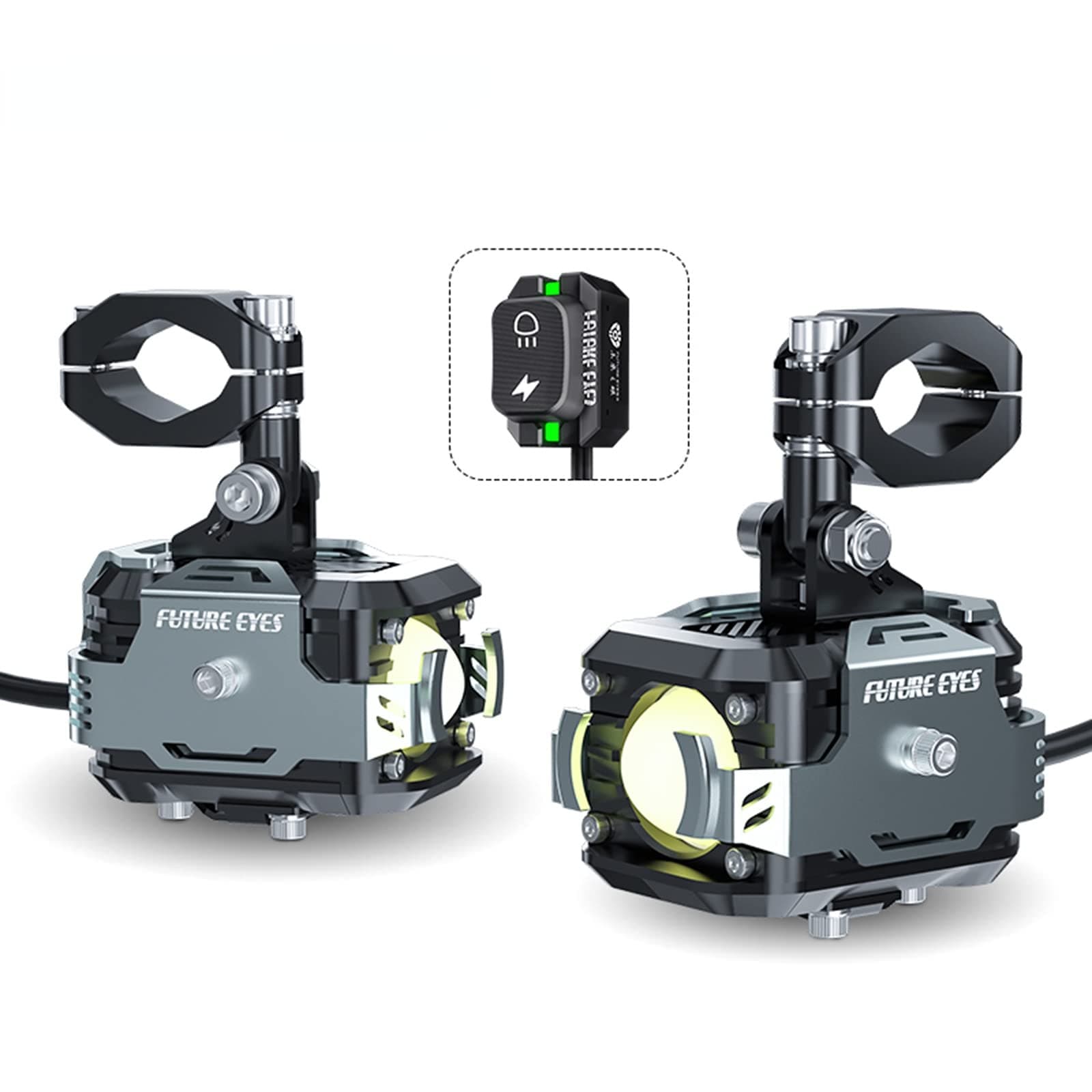 FUTURE EYES F150 60W Motorcycle Headlight Wired/Wireless Backlight Switch Auxiliary LED Auxiliary Kits Fog Lights (Silver - Wired - Low White + High White)