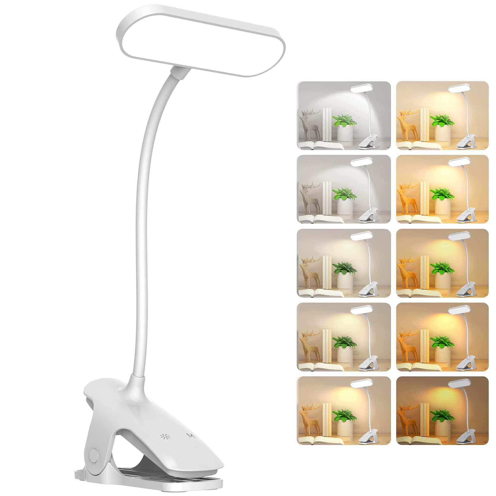 LED Desk Lamp, 36 LED USB Rechargeable Reading Light with 5 Color Modes 5 Brightness, Eye Protection Book Clamp Clip on Light for Headboard and Video Conference