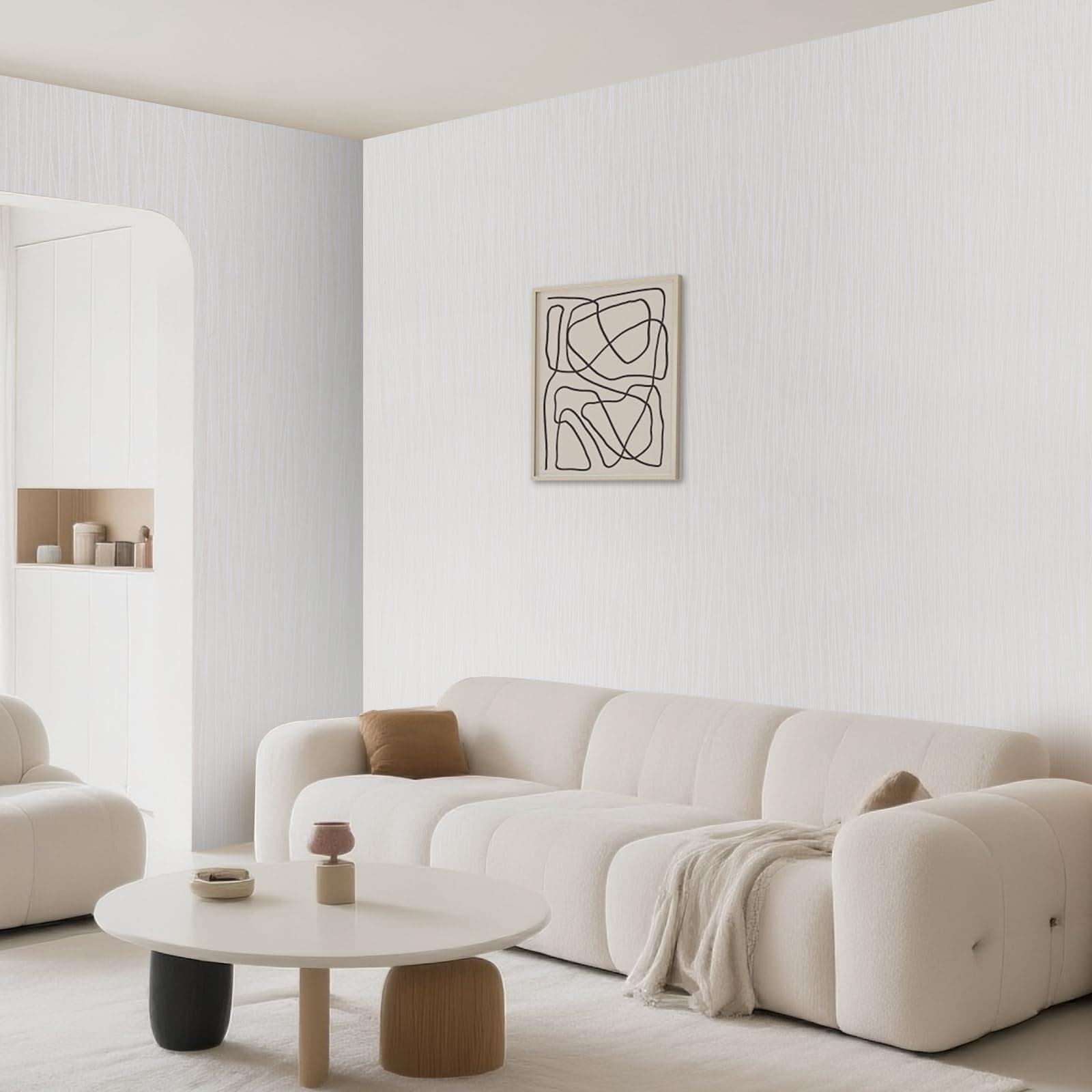 4 Rolls Cream Wallpaper Cream Plain Thick Textured Wallpapers Modern Minimalist Striped Featured Wall Paper Embossed Striped Wall Paper Roll for Living Room Bedroom Hallway