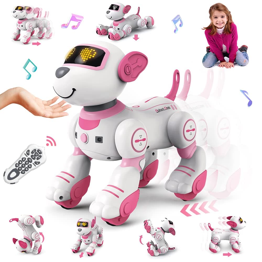 VATOS Remote Control Robot Dog Toy for Kids - Interactive Touch & Follow 17 Functions Robic Dog, Programmable Smart Walking Intelligent Dancing RC Puppy Robot Toys for Girls 3-12 Birthday Gifts