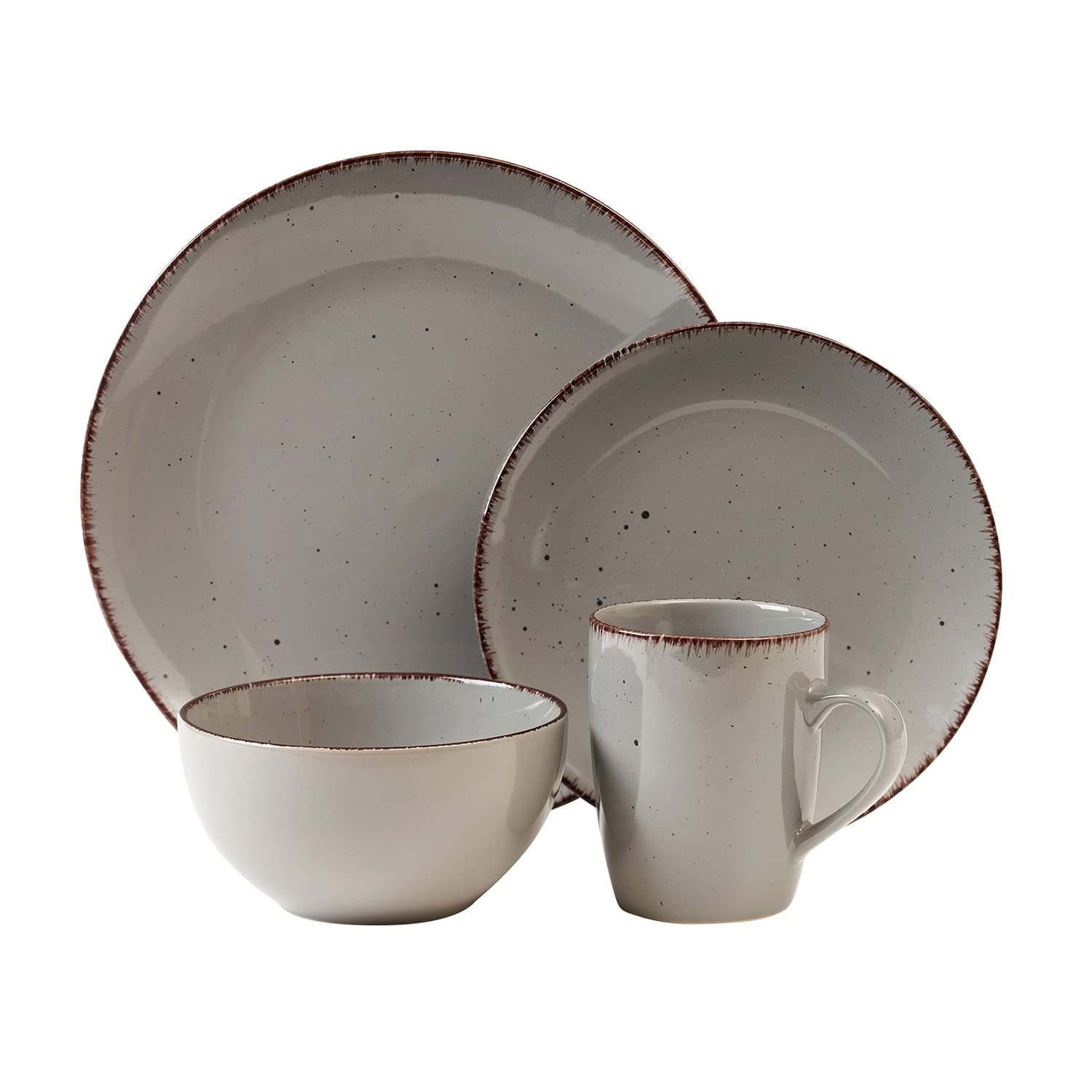 Safdie & Co. Utopia 16 Piece Dinnerware Set, Service for 4, Fiesta Dinnerware, home trends and home food network essentials, Stoneware dinner plates, Grey, 16" L x 12" W x 15" H