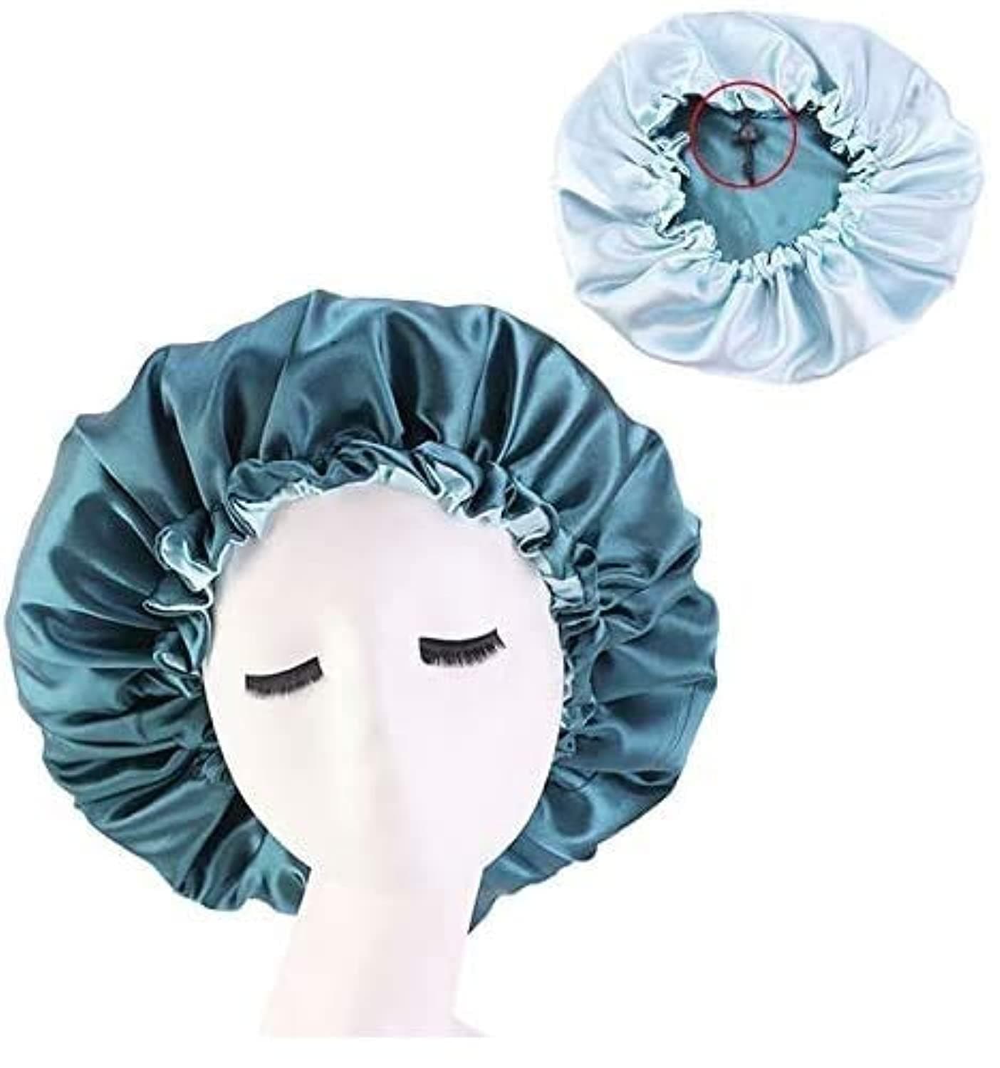 Women's Adjustable Reversible Satin Bonnet - Soft Double Sided Sleep Cap, Protects Natural Hair, Assorted Colors (Green)