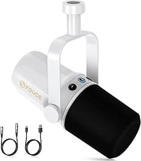 FDUCE SL40 Dynamic Microphone for Podcasting, Gaming, Live Streaming & Recording, Built-in Headphone Output, LED Mute Button, All Metal USB/XLR, Voice-Isolating Technology（White）