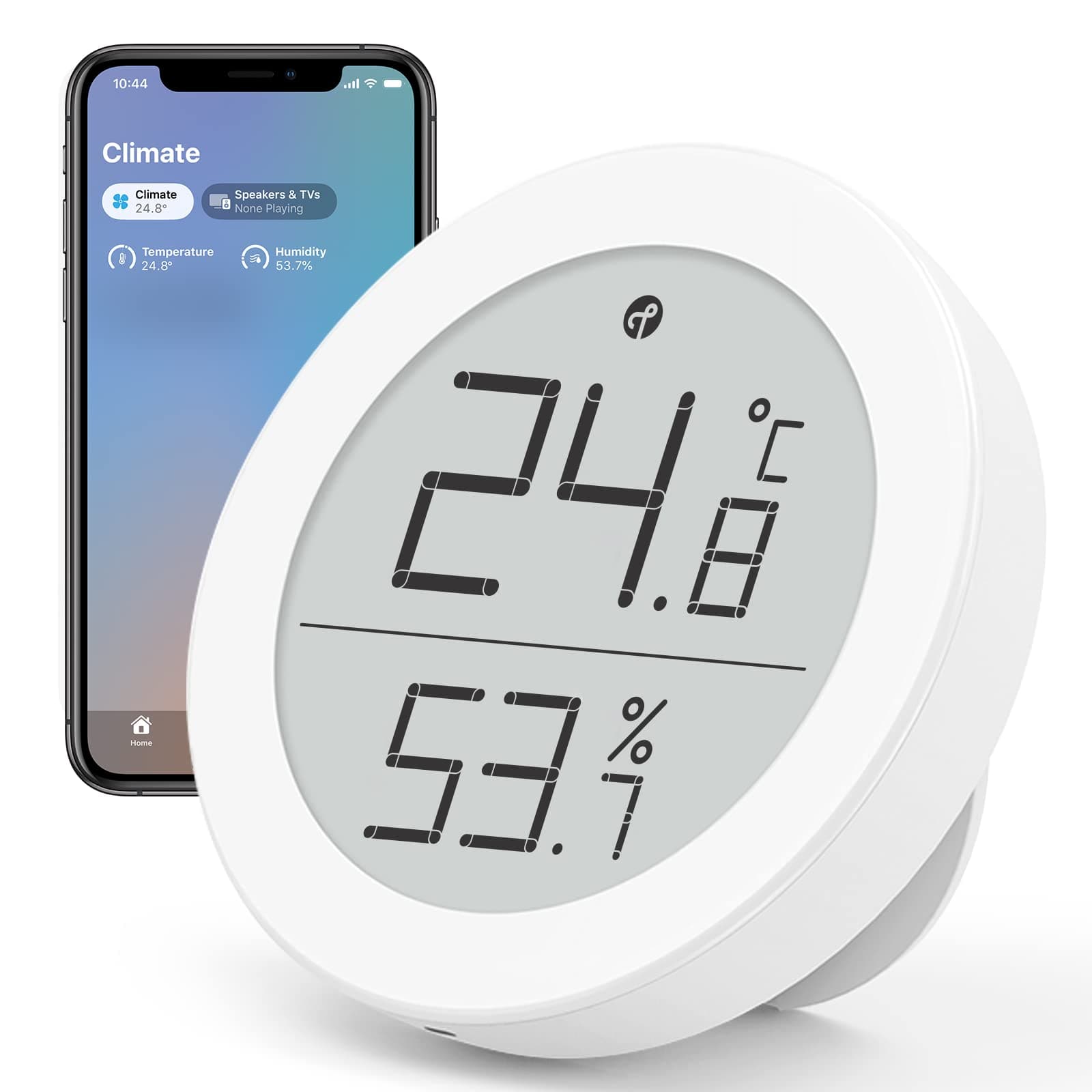Thermometer Hygrometer Sensor Works with HomeKit (Only Works with iOS), Wireless Indoor Temperature and Humidity Monitor with E Ink Display for Home, via Thread or Bluetooth