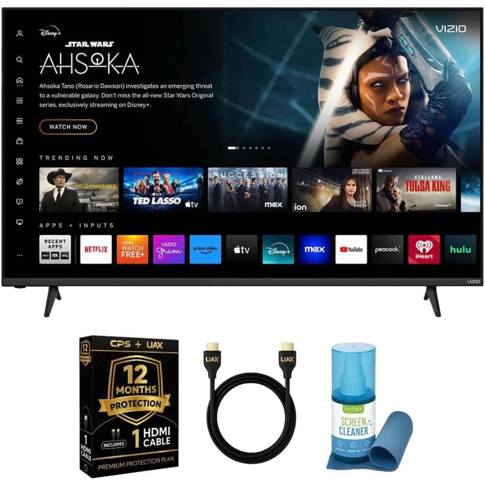 Vizio 65-Inch 4K UHD LED Smart TV Bundle - Dolby Vision, HDR10+, VRR, Bluetooth, Alexa Compatible, Voice Remote with UAX HDMI Cable, 12-Month CPS Protection.