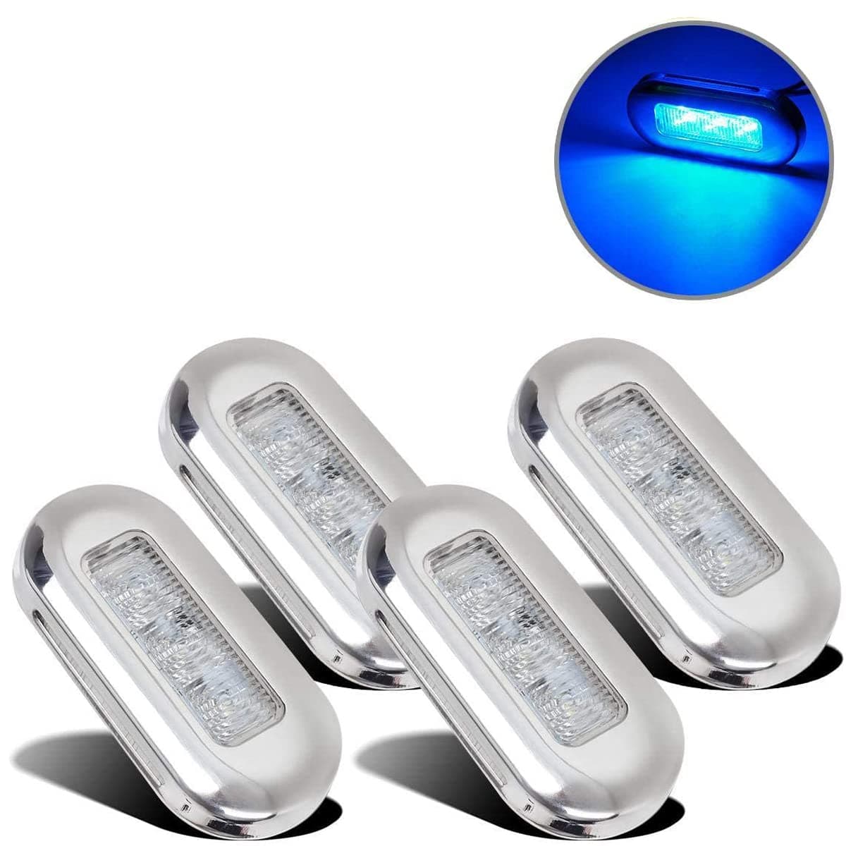Greluma Waterproof Boots Marine LED Lights Courtesy Interior Deck Light Navigation Transom Rear Cabin Lighting for Ponton Fishing Boat Kayak Sailing Boat Bass Boat Vessel (3LEDs, Blue Light) Pack of 4