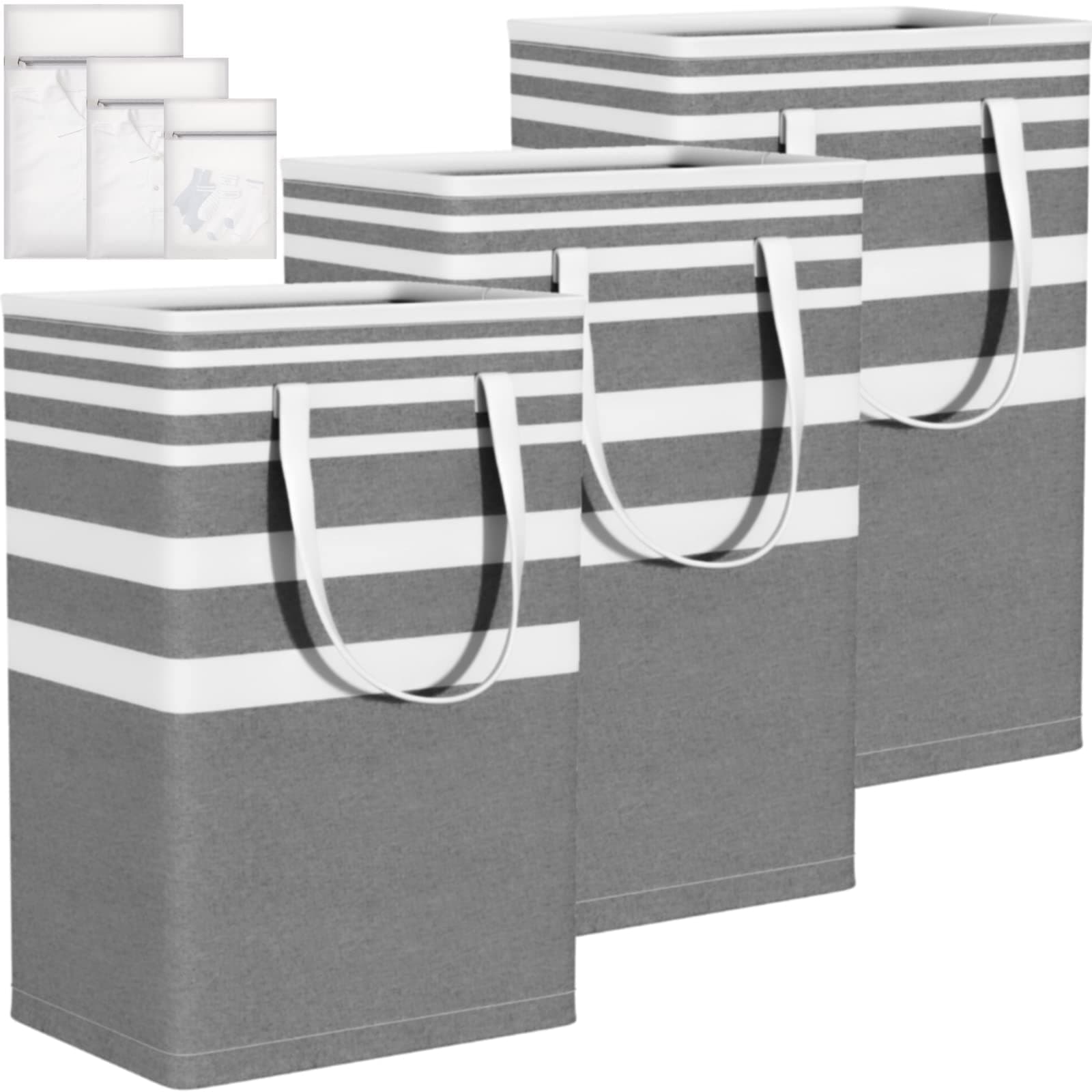 Laundry Basket, 3-Pack 75L Waterproof Laundry Hamper, Collapsible Laundry Bag with Extended Handles, Laundry Room Organization Laundry Baskets for Laundry Clothes Toys, Family Dorm Room Essentials