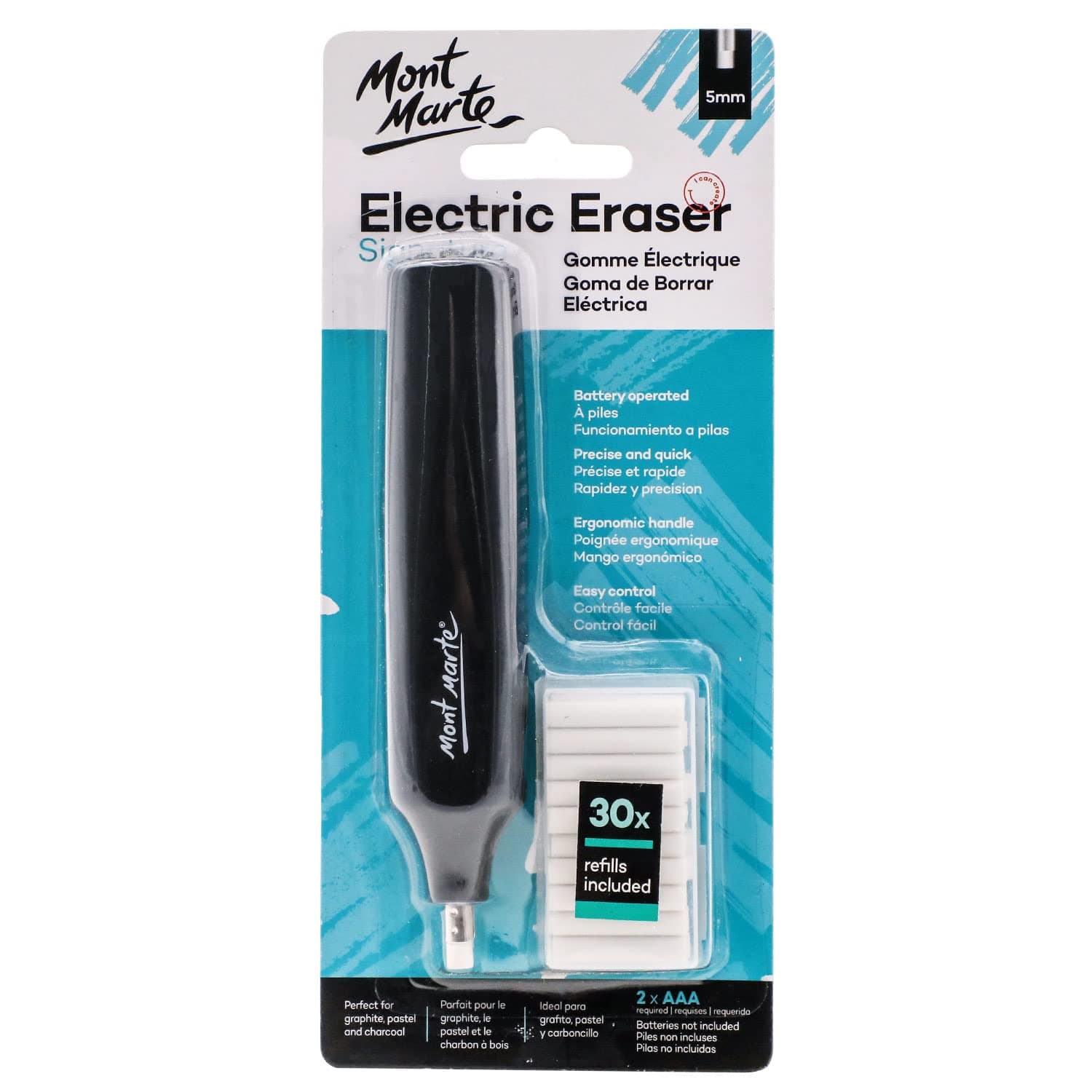 Mont Marte Electric Eraser, Includes 30 Eraser Refills. For Graphite Pencils and Color Pencils By Vanshi Art