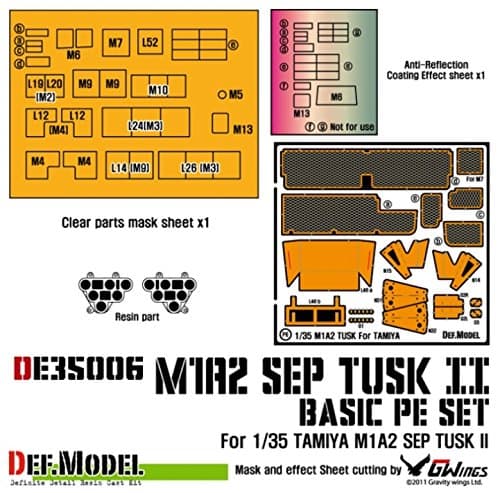 DEF Model 1:35 M1A2 Tusk Basic PE set with Mask seal for Tamiya #DE35006