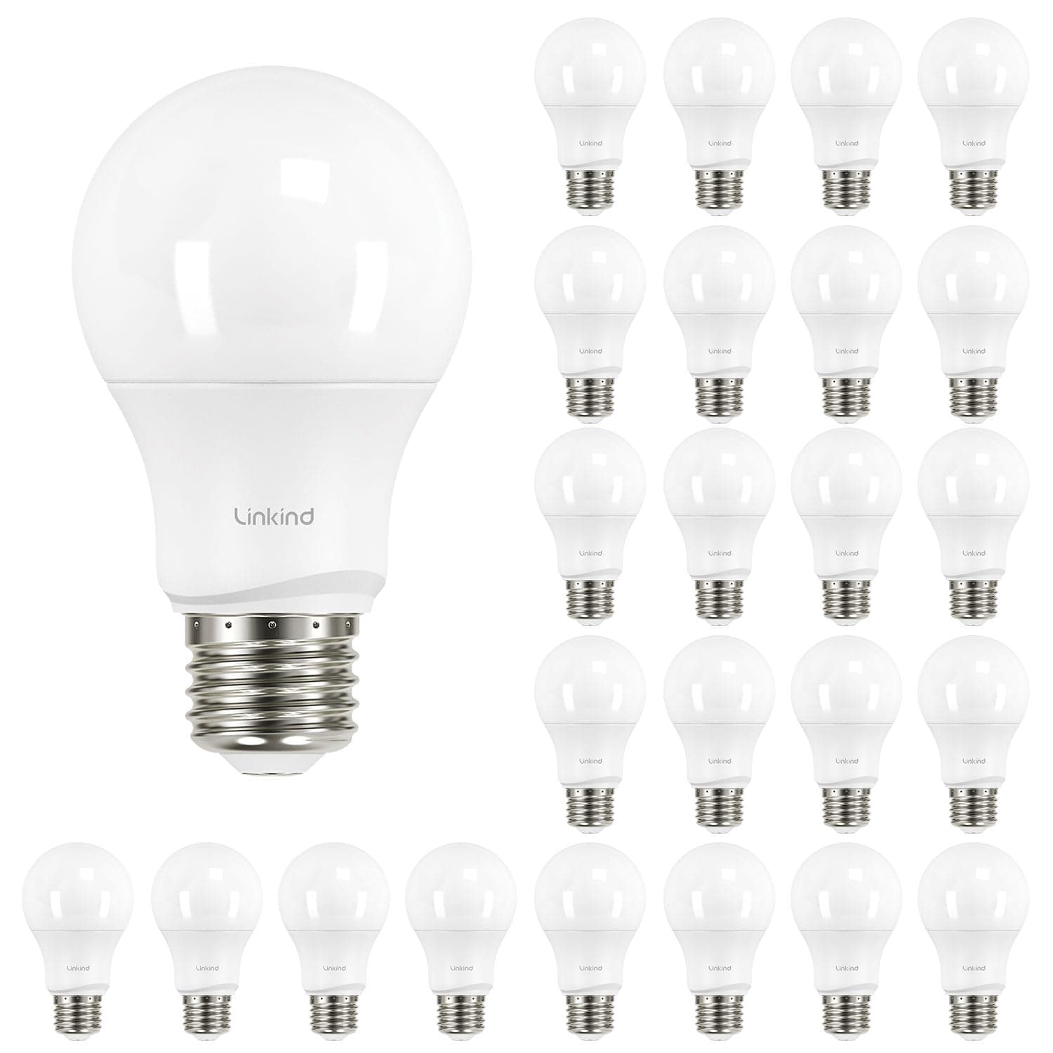 Linkind A19 LED Light Bulbs Dimmable, 60W Equivalent, Energy Efficient 9W, 2700K, 800 Lumens, E26 Standard Base, Lighting for Bedroom Living Room Home Office, 24 Packs