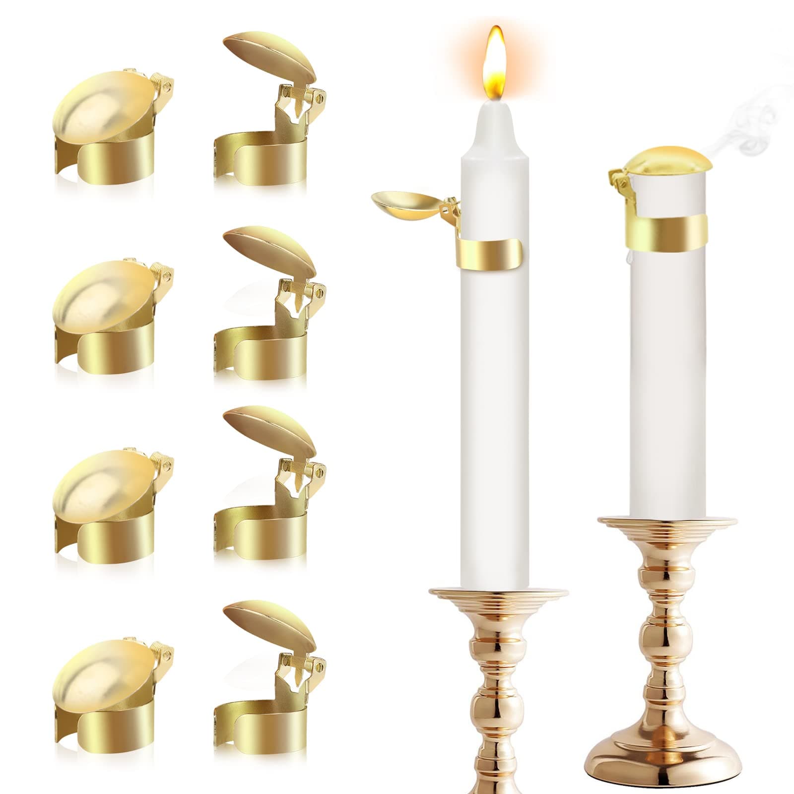 Swedish Candle Extinguisher Ring - 8 Pcs Automatic Wick Snuffer Kit with Storage Box (Gold)