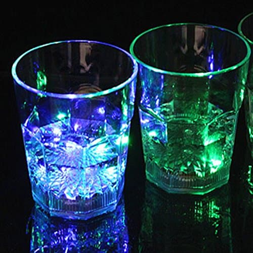 2 pcs LED Wine Light Up Glasses Flashing Cups LED Liquid Activated for Bar Night Club Party Drink Christmas Wedding Party Decoration (Octagonal cup)