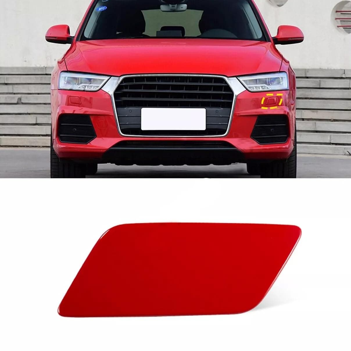 Front Bumper Headlight Washer Cover Cap for Audi Q3 2016 2017 2018 8U0955276E (Red, Left)