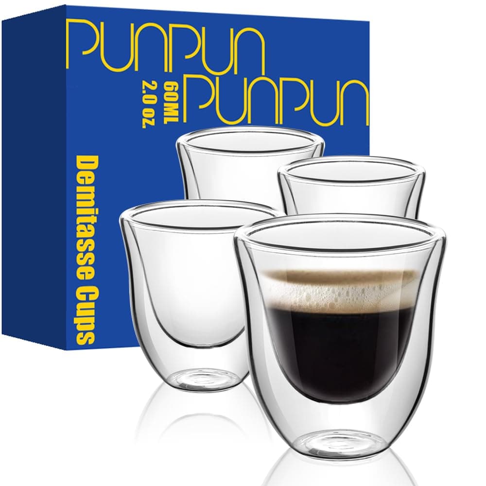 PunPun Espresso Cups, 2.0OZ. 60ml, Double Wall Clear Thermo Glass, Set of 4