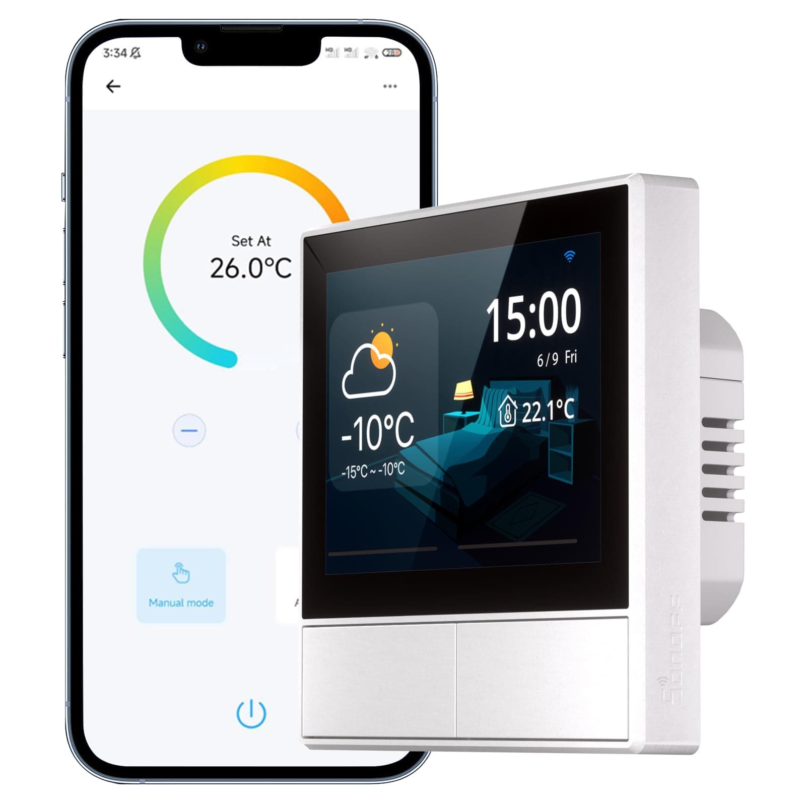 SONOFF NSPanel WiFi Smart Light Switch, 2 Gang Switch Smart Home Control Panel With Temperature Control Function, Smart Lights Control, Work With Alexa & Google Home, Require Live& Neutral Wire, White