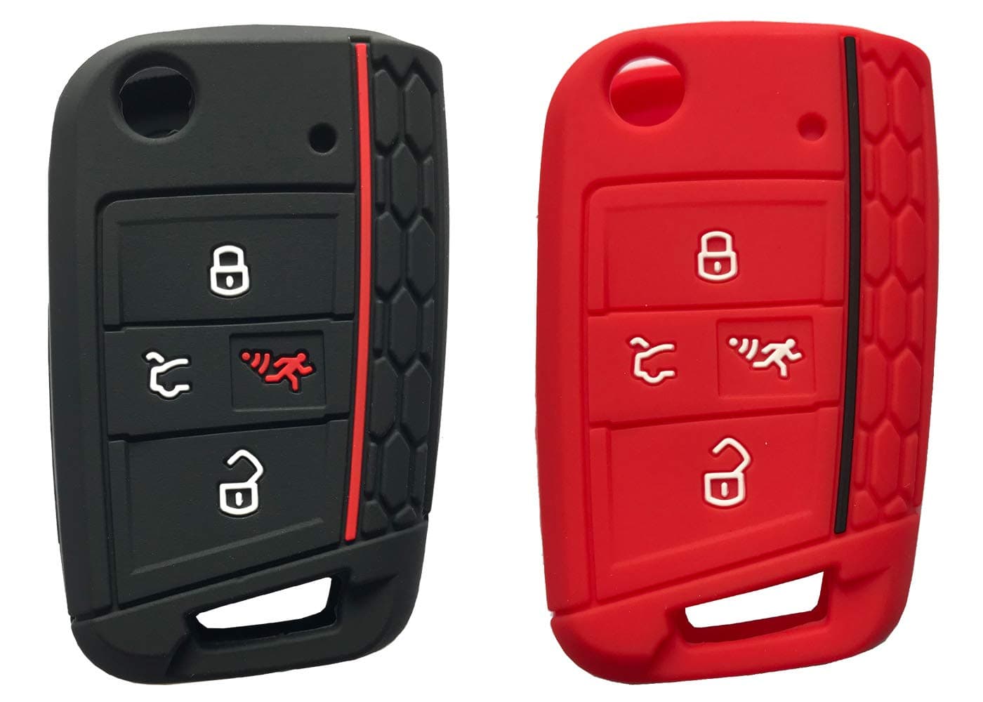 4 Button Silicone Key Cover Case Remote Fob Protector fit for VW 2016-2017 Golf Polo GTI 2018 2019 Tiguan Keyless Entry Remote Key Fob Skin (Black+Red)