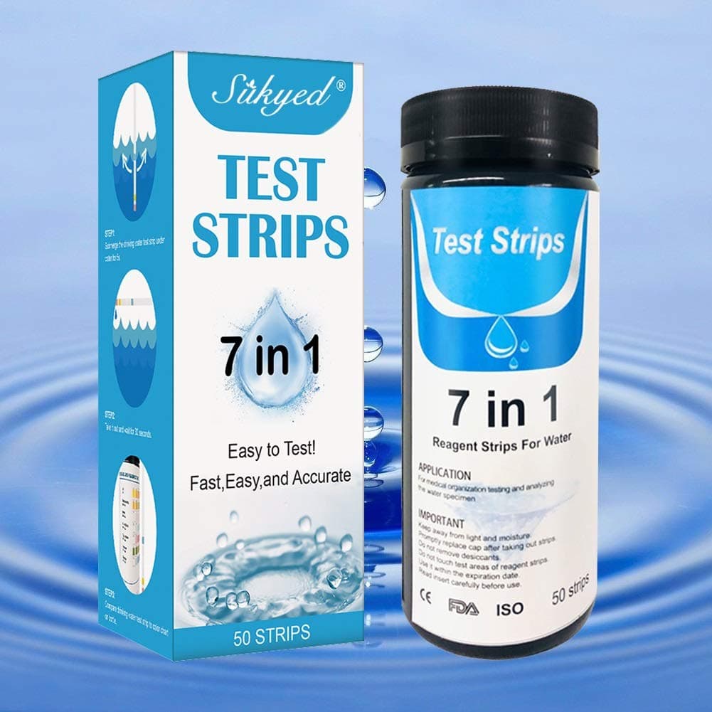 SUKYED Pool Testing Kit,Pool Test Strips,Spa and Hot Tub Test Strips,SPA Test Strips,Water Hardness Test Strips,7 in 1 Testing Chlorine,Bromine,Hardness,Nitrite,pH and Alkalinity,50 Count