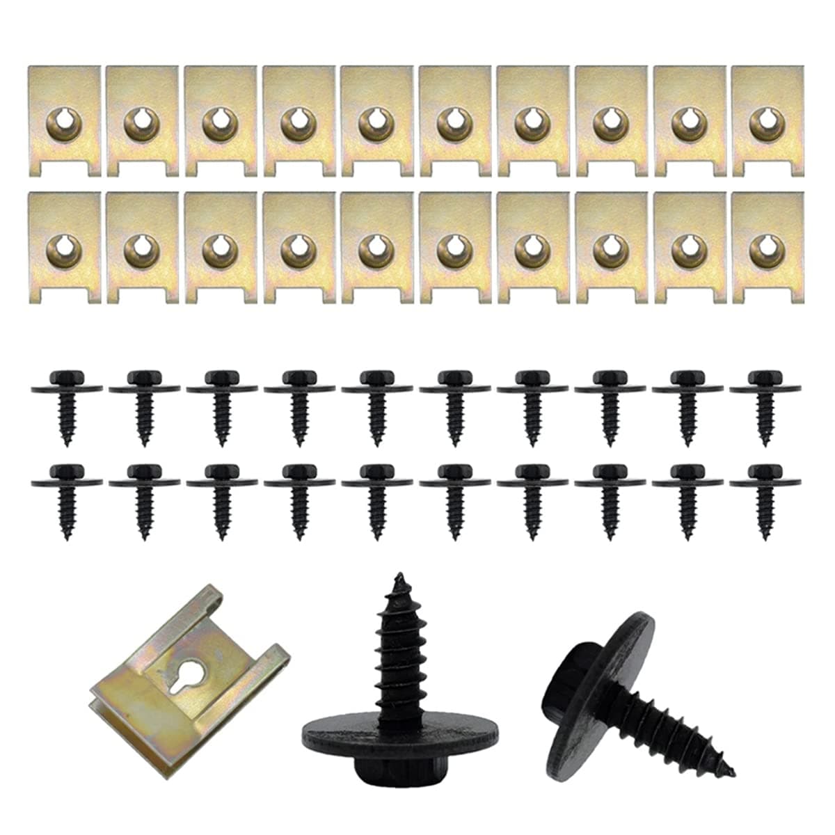 Screw and Nut Clip Kit, WACH AUF 20 Pcs Fixed Auto Car Body Fender Screws, Metal U-type Fastener Clip, Car Body Undertray Fender Screw for Car Wheel Arch Cover Undertray Fender