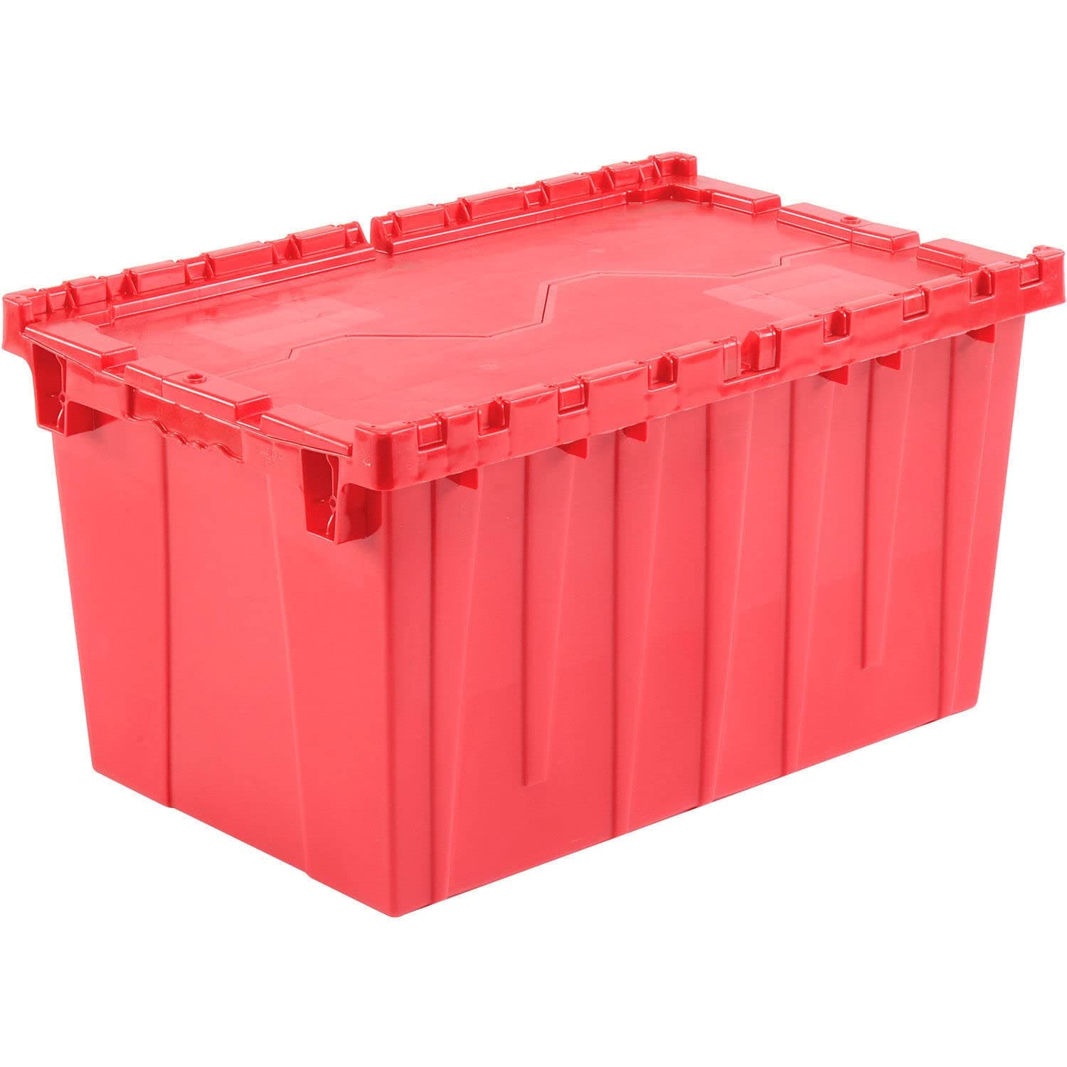 Plastic Attached Lid Shipping & Storage Container, 25-1/4x16-1/4x13-3/4, Red