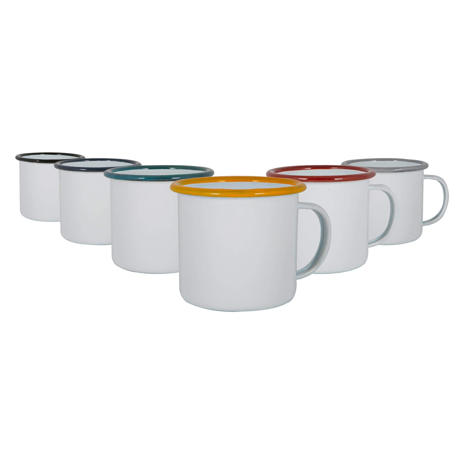 Argon Tableware White Enamel Mugs - 375ml - 6 Colours - Set of 6 Metal Drinking Cups Coffee Teacup Mug Set Hot, Cold Drinks Cups for Home, Kitchen, Dining, Travel, Camping, Hiking & Outdoor Use
