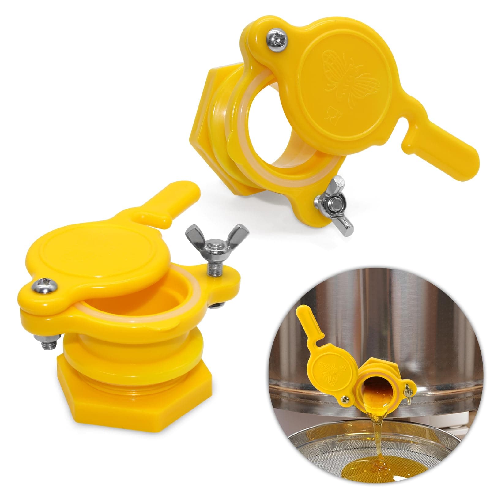 Honey Gate Valve for Extractor, 2 Pack Durable Nylon Honey Extractor Tap, Yellow Bee Hive Gate Valves for Honey Bucket,Easy-To-Install Honey Bucket Valves for Beekeeping Supplies Equipment Bee Tools