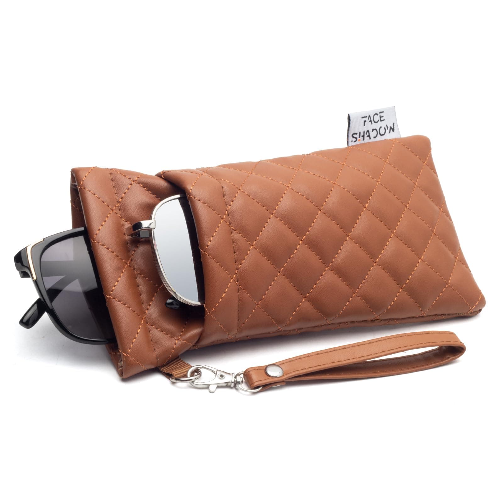 Face Shadow Double Glasses Case Soft Eyeglass Case For Women Men Squeeze Top Sunglasses Case With Cleaning Cloth