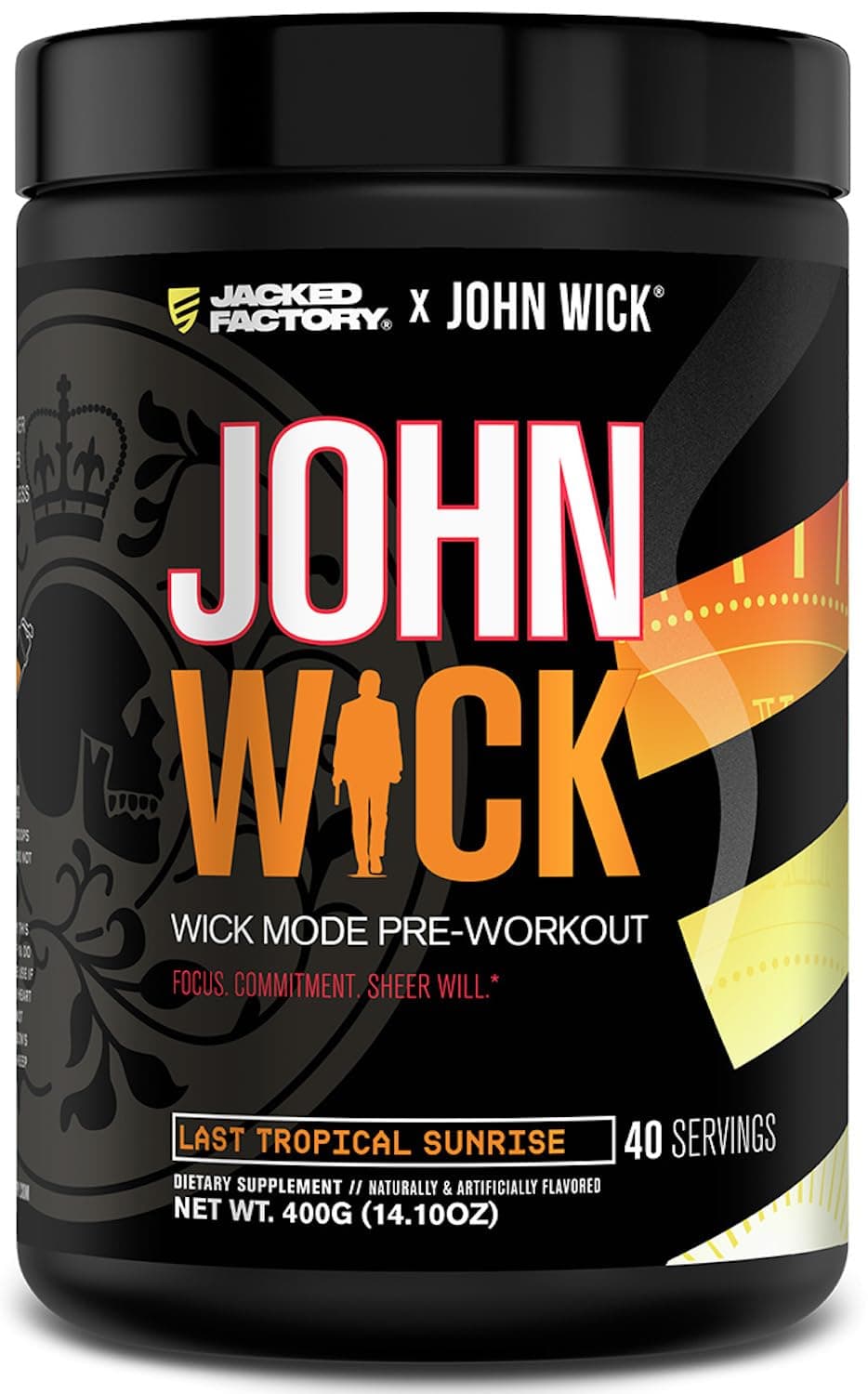 Jacked Factory X John Wick - Wick Mode Pre Workout Powder - Intense Energy, Battle-Ready Focus, Unstoppable Commitment, and Sheer Will - 40 Servings, Last Tropical Sunrise